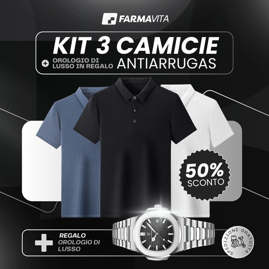 Kit Di 3 Camice Antipiega + Orologio di Lusso in Regalo - 50% Sconto